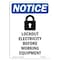 Signmission OSHA Notice, 5" Height, Lockout Electricity Sign With Symbol, 5" X 3.5", Portrait OS-NS-D-35-V-14034 - alternate 1